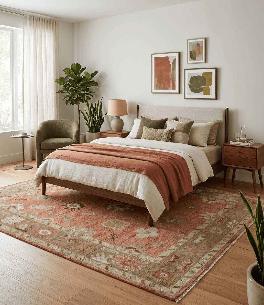 Hand Knotted Rust, Olive and Ivory Traditional Oushak Vintage Style Wool Rug - The Rug Decor