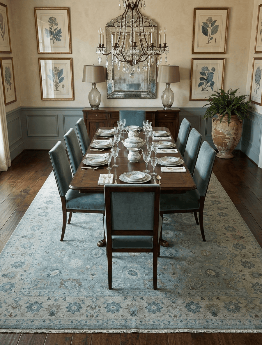 Hand Knotted Silver And Blue Traditional Distressed 10x14 Wool Area Rug - The Rug Decor