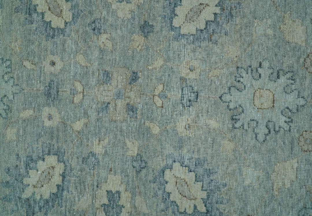 Hand Knotted Silver And Blue Traditional Distressed 10x14 Wool Area Rug - The Rug Decor