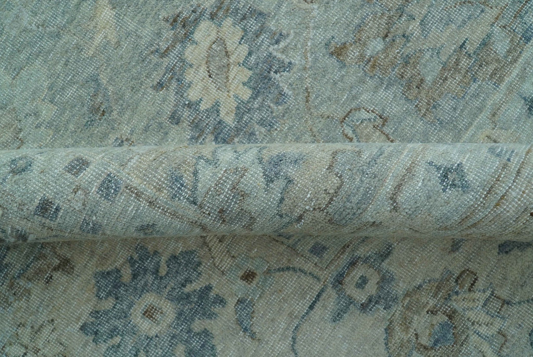 Hand Knotted Silver And Blue Traditional Distressed 10x14 Wool Area Rug - The Rug Decor