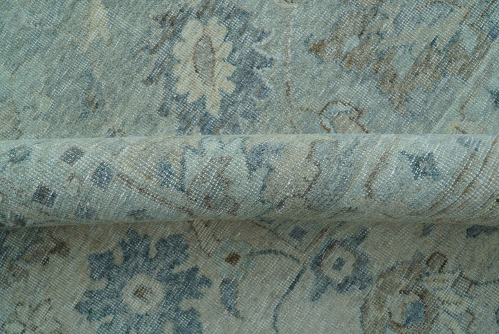 Hand Knotted Silver And Blue Traditional Distressed 10x14 Wool Area Rug - The Rug Decor
