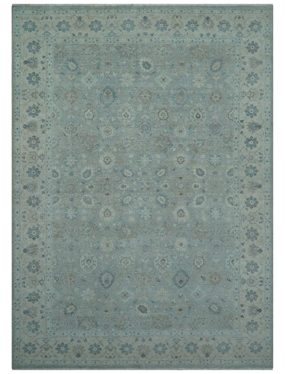 Hand Knotted Silver And Blue Traditional Distressed 10x14 Wool Area Rug - The Rug Decor