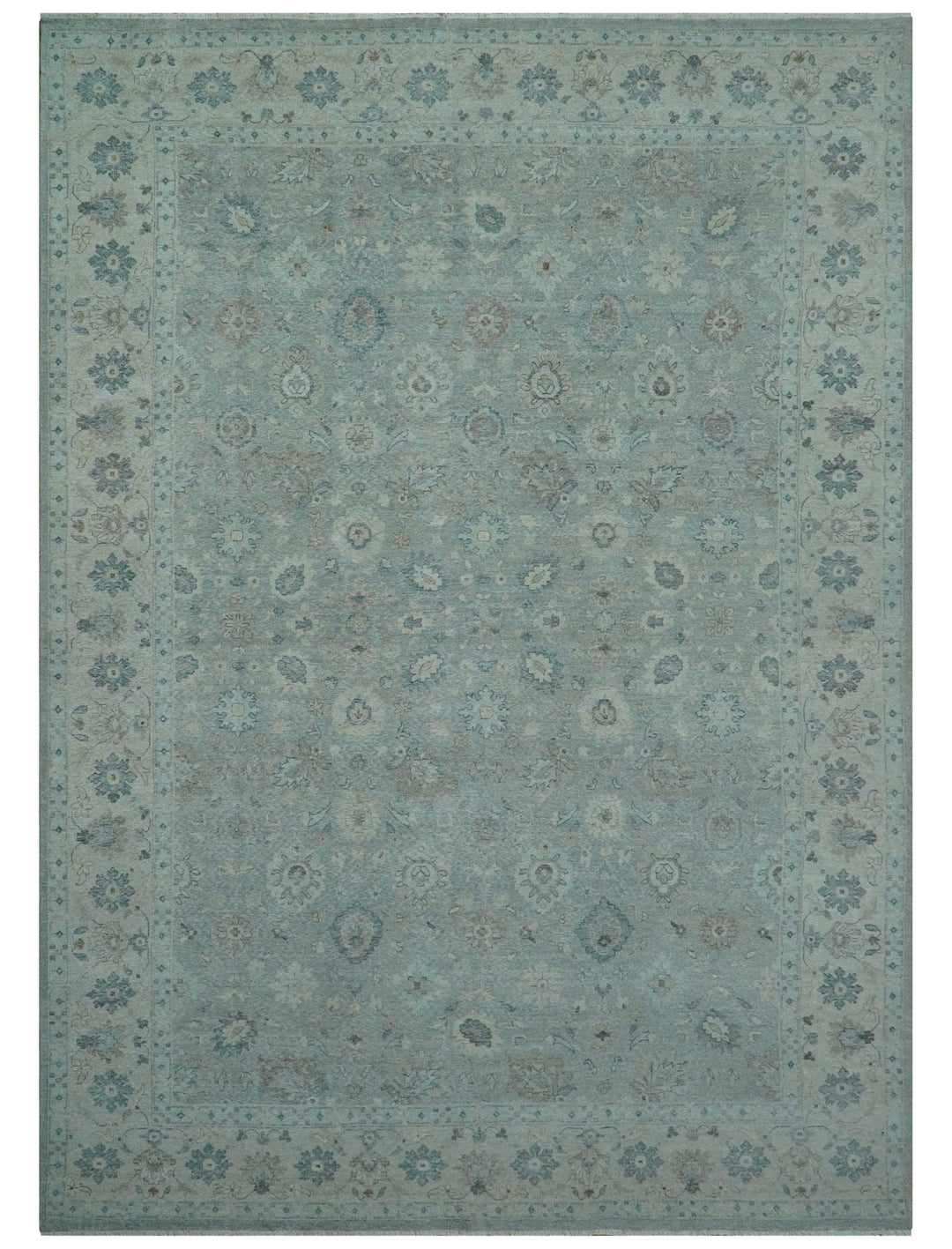Hand Knotted Silver And Blue Traditional Distressed 10x14 Wool Area Rug - The Rug Decor