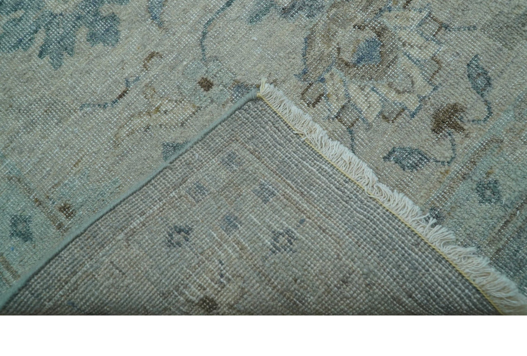 Hand Knotted Silver And Blue Traditional Distressed 10x14 Wool Area Rug - The Rug Decor