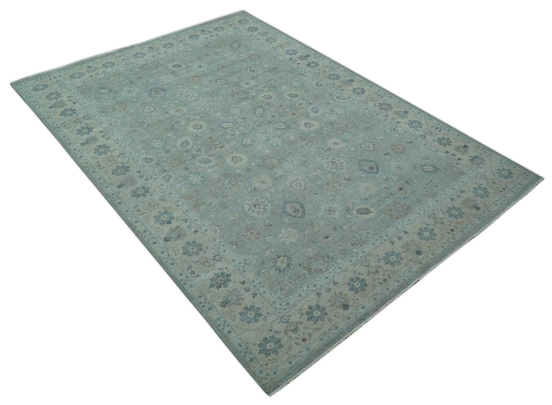 Hand Knotted Silver And Blue Traditional Distressed 10x14 Wool Area Rug - The Rug Decor
