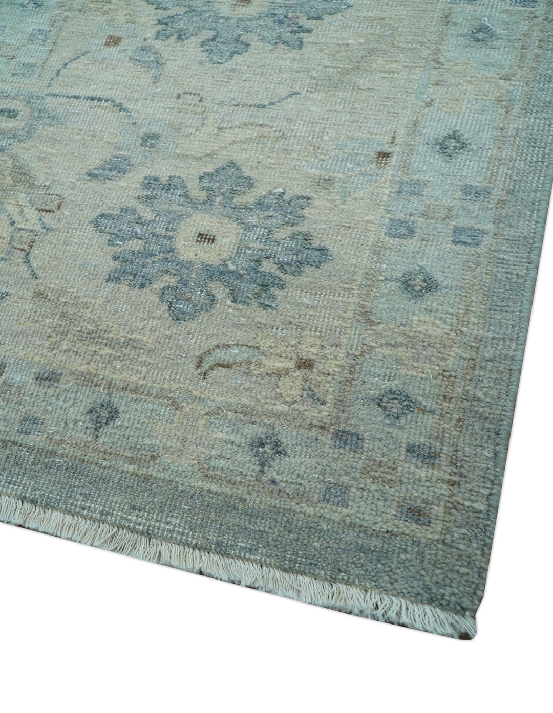 Hand Knotted Silver And Blue Traditional Distressed 10x14 Wool Area Rug - The Rug Decor