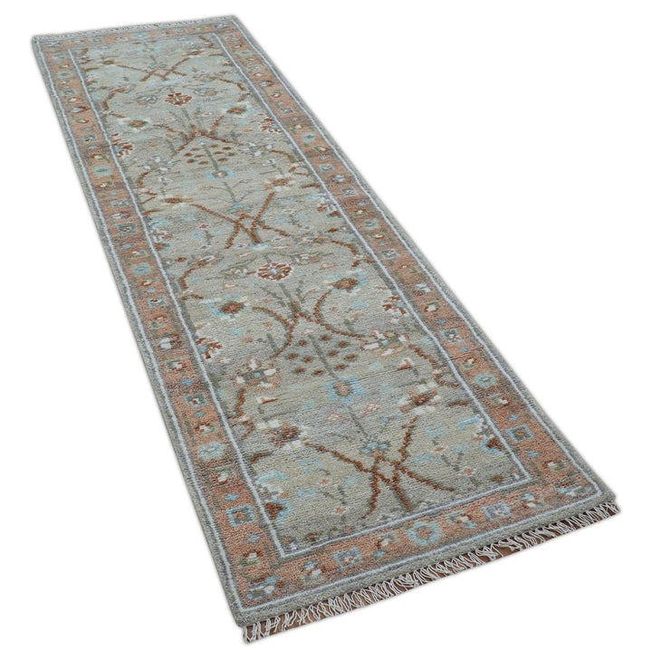 Hand knotted Silver And Rust Traditional Turkish Design 2.6x10 Wool Area Rug - The Rug Decor