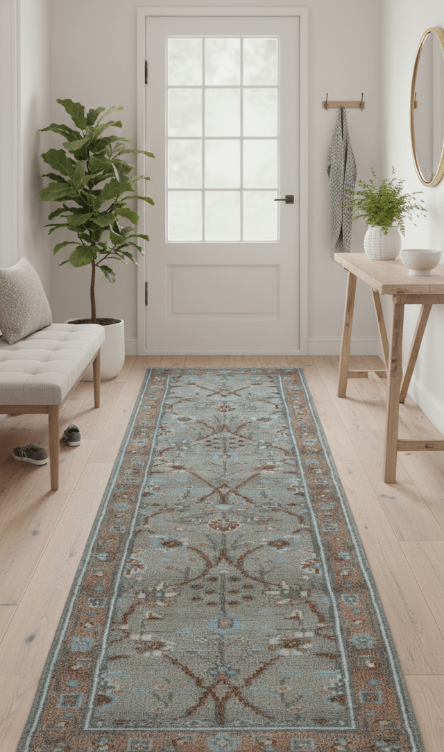 Hand knotted Silver And Rust Traditional Turkish Design 2.6x10 Wool Area Rug - The Rug Decor