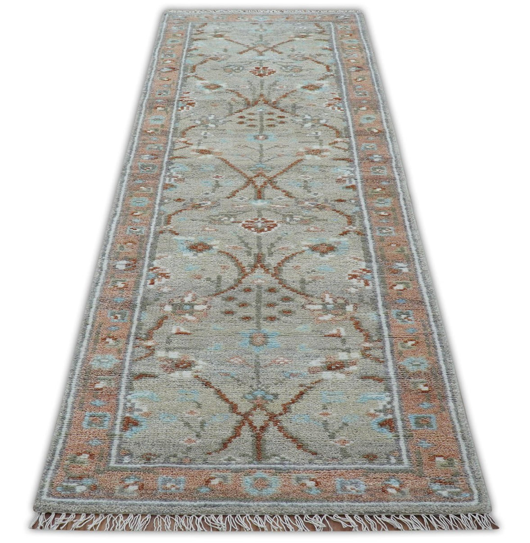 Hand knotted Silver And Rust Traditional Turkish Design 2.6x10 Wool Area Rug - The Rug Decor