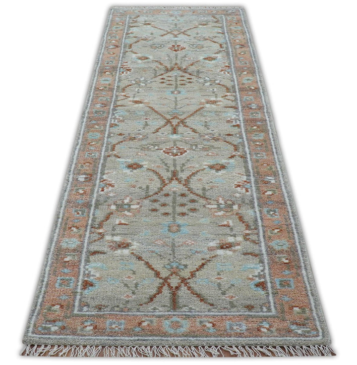Hand knotted Silver And Rust Traditional Turkish Design 2.6x10 Wool Area Rug - The Rug Decor