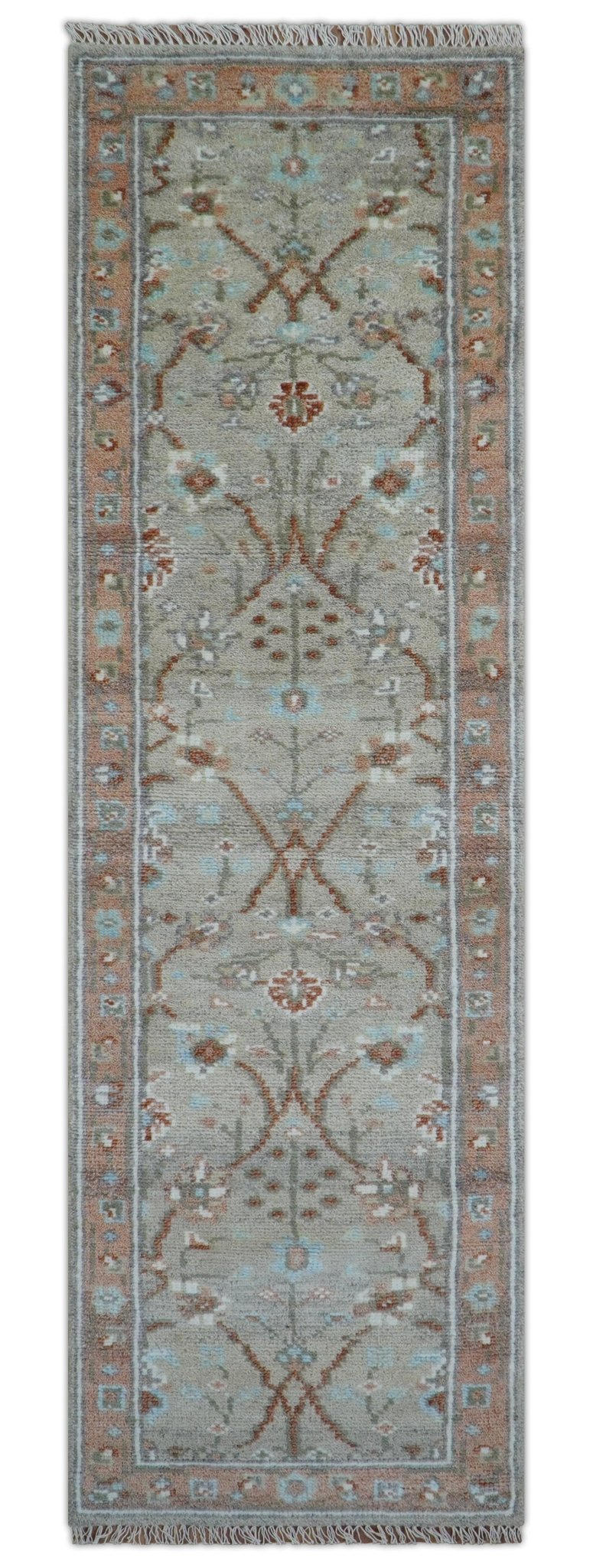 Hand knotted Silver And Rust Traditional Turkish Design 2.6x10 Wool Area Rug - The Rug Decor
