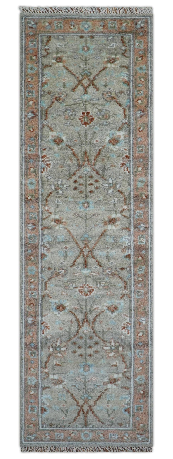 Hand knotted Silver And Rust Traditional Turkish Design 2.6x10 Wool Area Rug - The Rug Decor