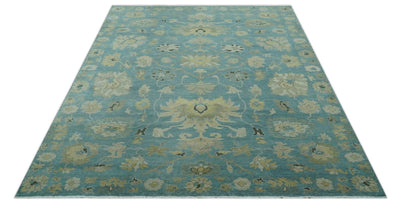 Hand Knotted Teal and Beige Traditional Oushak Multi Size wool area rug - The Rug Decor