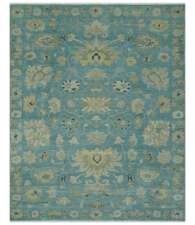 Hand Knotted Teal and Beige Traditional Oushak Multi Size wool area rug - The Rug Decor