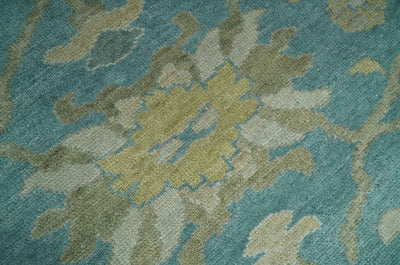 Hand Knotted Teal and Beige Traditional Oushak Multi Size wool area rug - The Rug Decor