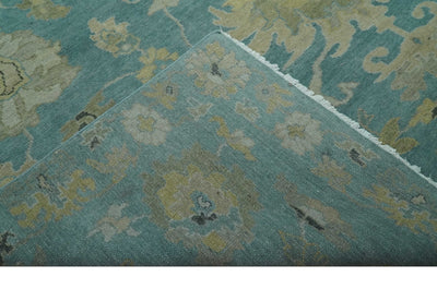 Hand Knotted Teal and Beige Traditional Oushak Multi Size wool area rug - The Rug Decor