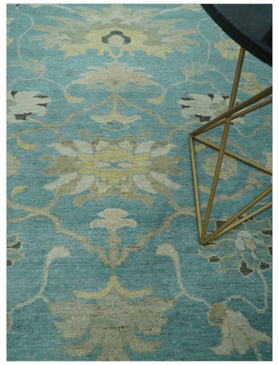 Hand Knotted Teal and Beige Traditional Oushak Multi Size wool area rug - The Rug Decor