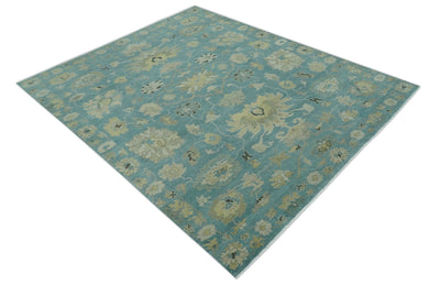 Hand Knotted Teal and Beige Traditional Oushak Multi Size wool area rug - The Rug Decor