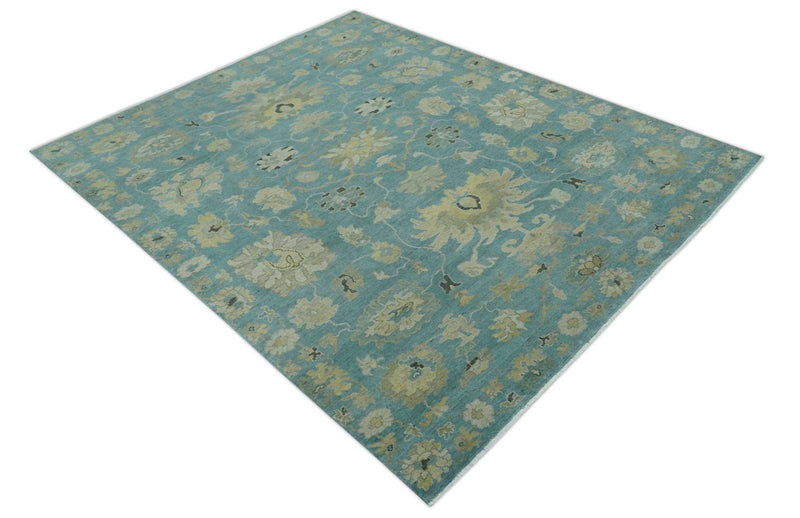 Hand Knotted Teal and Beige Traditional Oushak Multi Size wool area rug - The Rug Decor