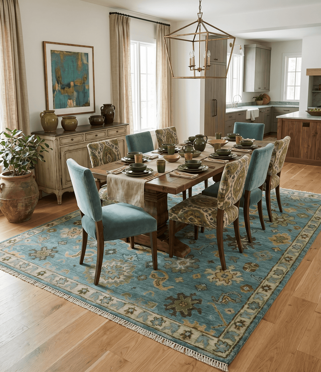 Hand Knotted Teal and Gold Traditional Oushak Multi Size Wool Area Rug - The Rug Decor