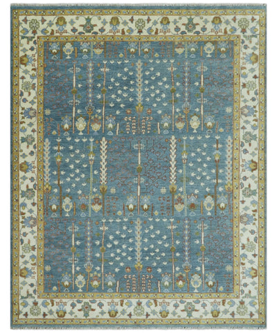 Hand Knotted Teal Blue and Ivory Traditional Vintage Style Multi size Wool Area Rug - The Rug Decor