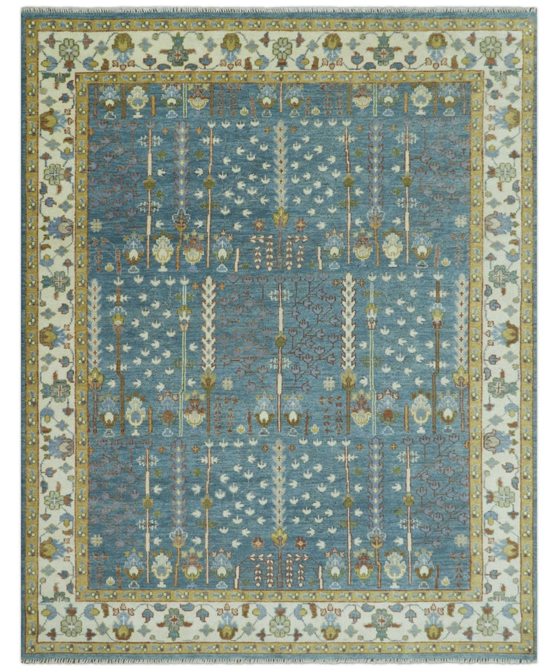 Hand Knotted Teal Blue and Ivory Traditional Vintage Style Multi size Wool Area Rug - The Rug Decor
