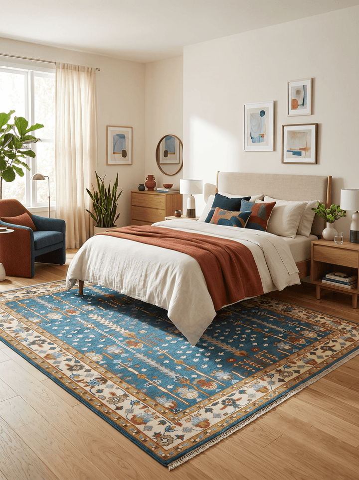 Hand Knotted Teal Blue and Ivory Traditional Vintage Style Multi size Wool Area Rug - The Rug Decor