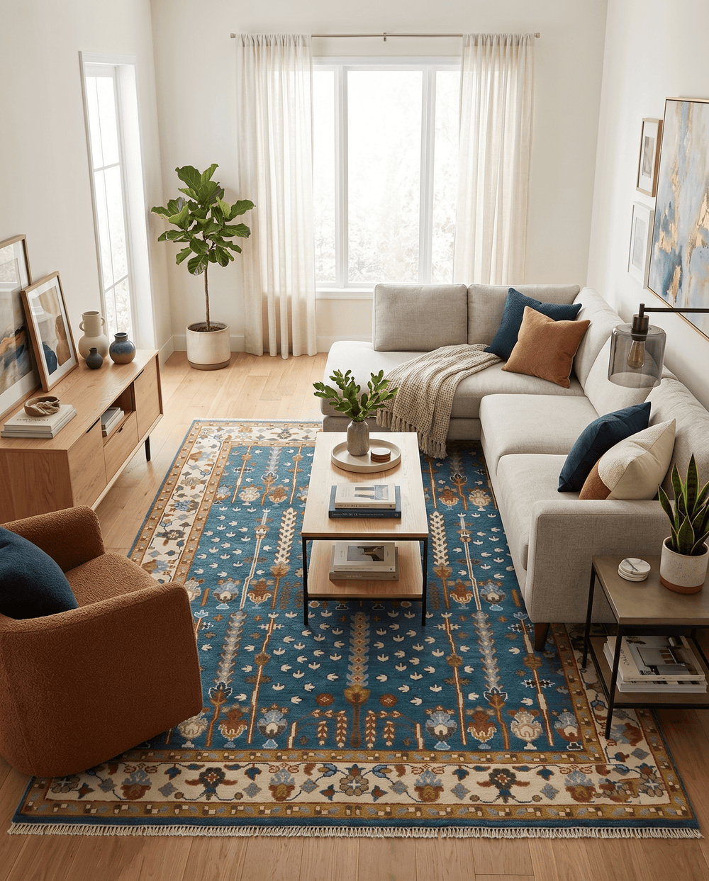 Hand Knotted Teal Blue and Ivory Tree of Life Traditional Vintage Style Wool Rug - The Rug Decor