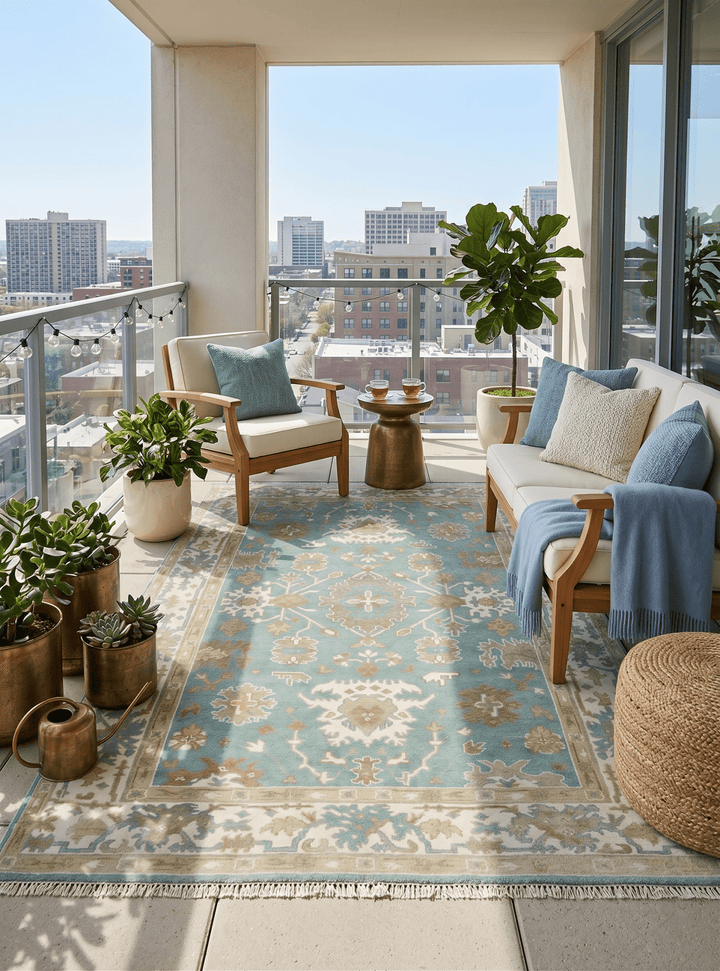 Hand Knotted Teal, Ivory and Beige Traditional Oriental Oushak Multi Size wool rug - The Rug Decor