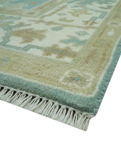 Hand Knotted Teal, Ivory and Beige Traditional Oriental Oushak Multi Size wool rug - The Rug Decor