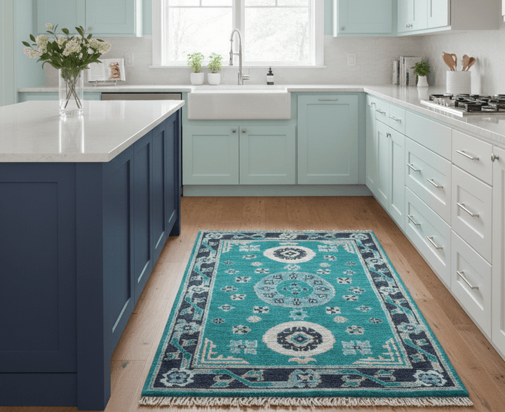 Hand knotted Teal Traditional Khotan Design 4x6 Wool Area Rug - The Rug Decor