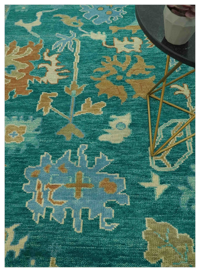 Hand Knotted Teal Traditional Oushak 9x12 wool area rug - The Rug Decor