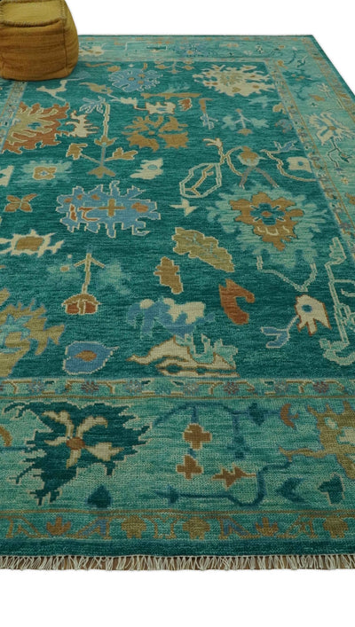 Hand Knotted Teal Traditional Oushak 9x12 wool area rug - The Rug Decor