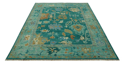 Hand Knotted Teal Traditional Oushak 9x12 wool area rug - The Rug Decor