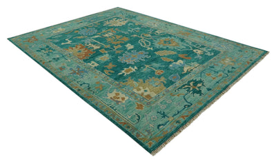 Hand Knotted Teal Traditional Oushak 9x12 wool area rug - The Rug Decor