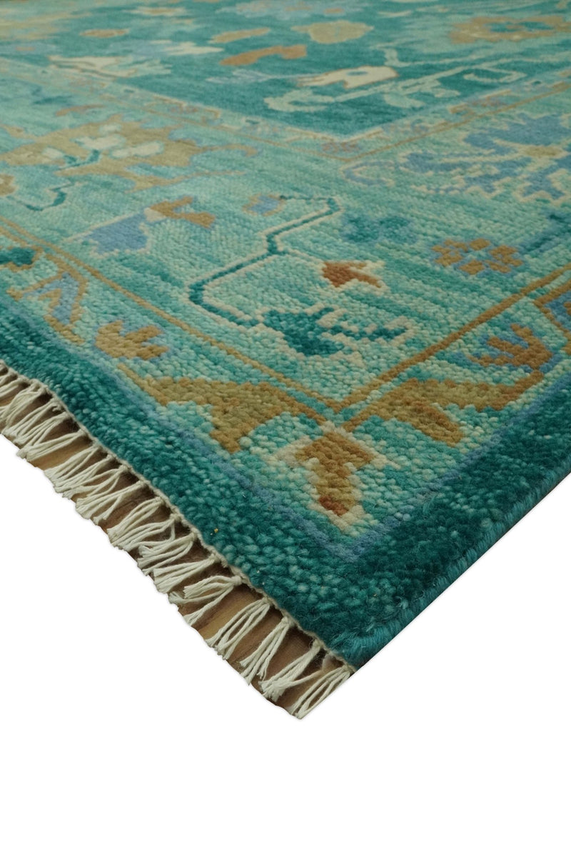 Hand Knotted Teal Traditional Oushak 9x12 wool area rug - The Rug Decor