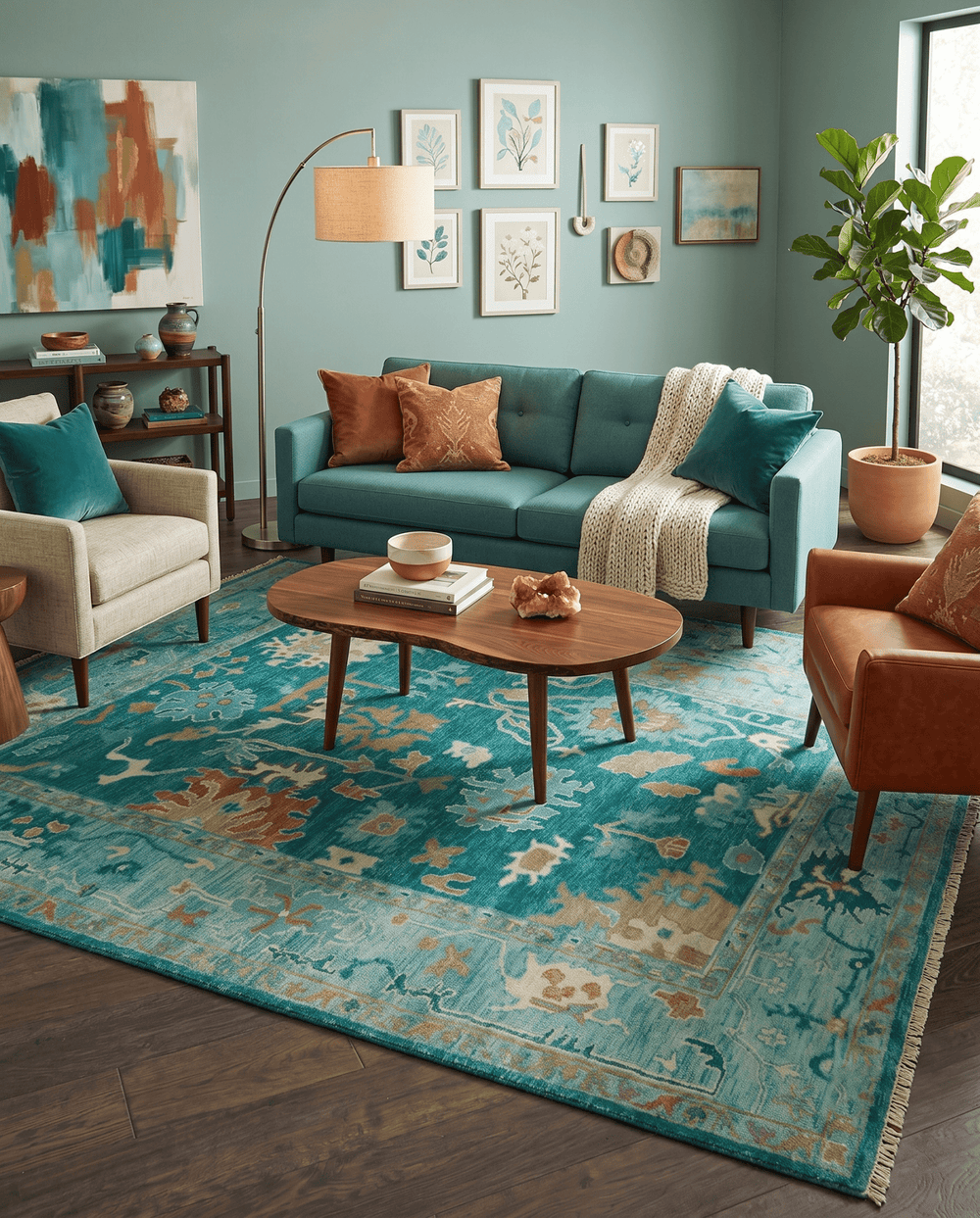 Hand Knotted Teal Traditional Oushak Multi size wool area rug - The Rug Decor