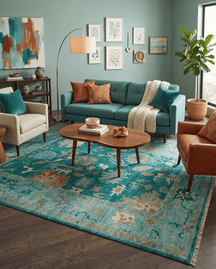 Hand Knotted Teal Traditional Oushak Multi size wool area rug - The Rug Decor