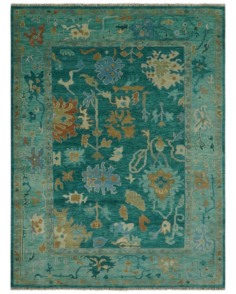 Hand Knotted Teal Traditional Oushak Multi size wool area rug - The Rug Decor