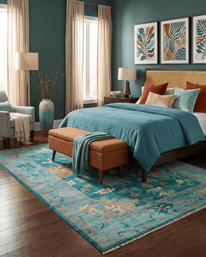 Hand Knotted Teal Traditional Oushak Multi size wool area rug - The Rug Decor