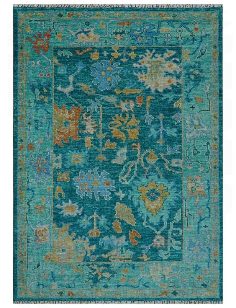 Hand Knotted Teal Traditional Oushak Multi size wool area rug - The Rug Decor