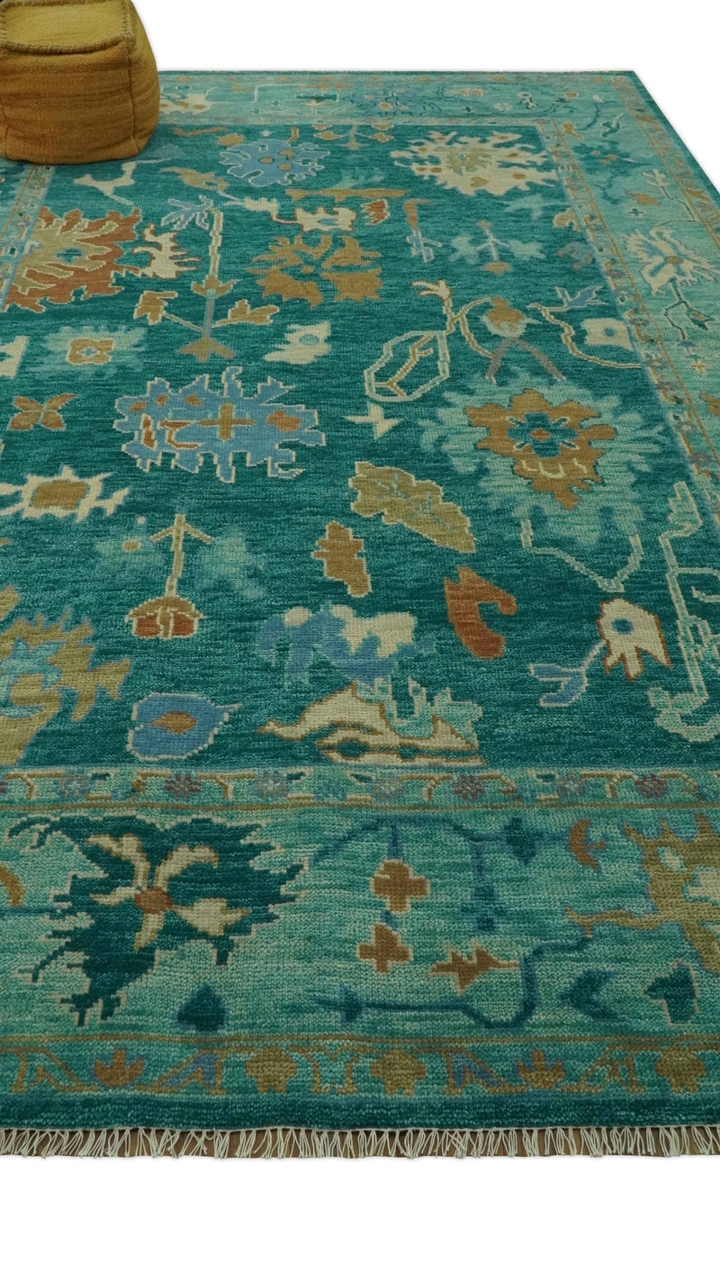 Hand Knotted Teal Traditional Oushak Multi size wool area rug - The Rug Decor