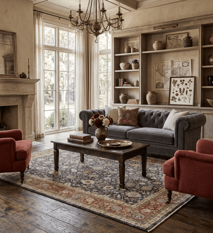 Hand Knotted Traditional Black, Rust and Beige Textured Low Pile Distressed Wool Rug - The Rug Decor