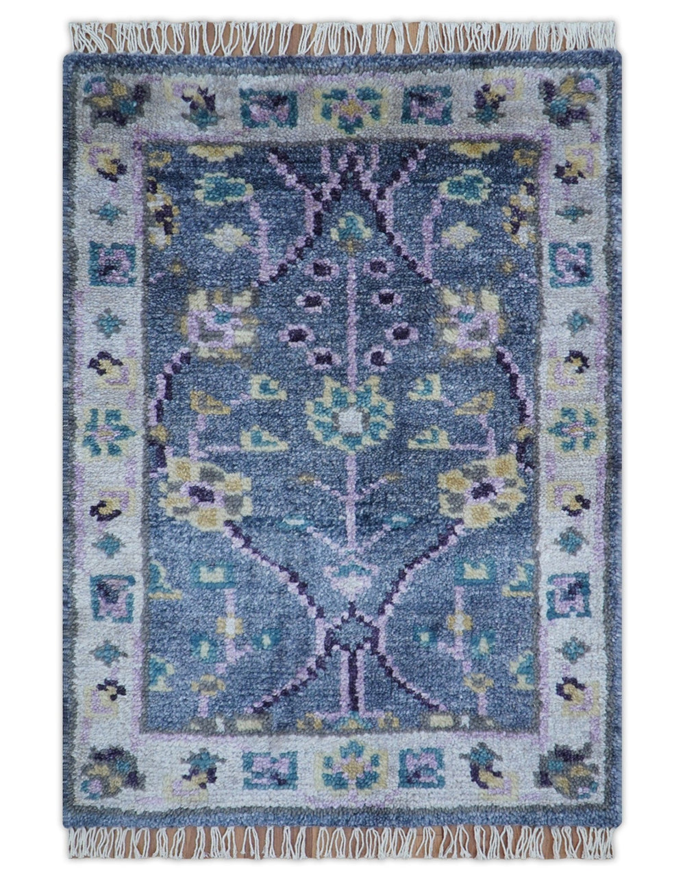 Hand Knotted Traditional Design Blue And Ivory 2x3 Wool Area Rug - The Rug Decor