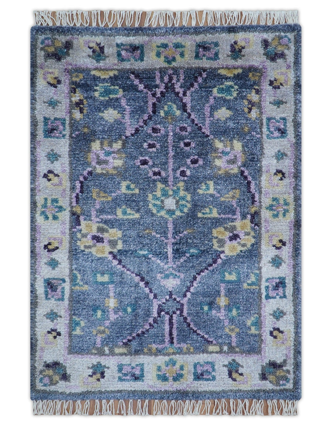Hand Knotted Traditional Design Blue And Ivory 2x3 Wool Area Rug - The Rug Decor