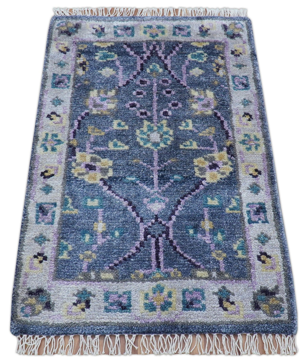 Hand Knotted Traditional Design Blue And Ivory 2x3 Wool Area Rug - The Rug Decor