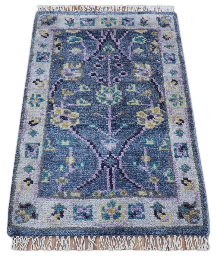 Hand Knotted Traditional Design Blue And Ivory 2x3 Wool Area Rug - The Rug Decor