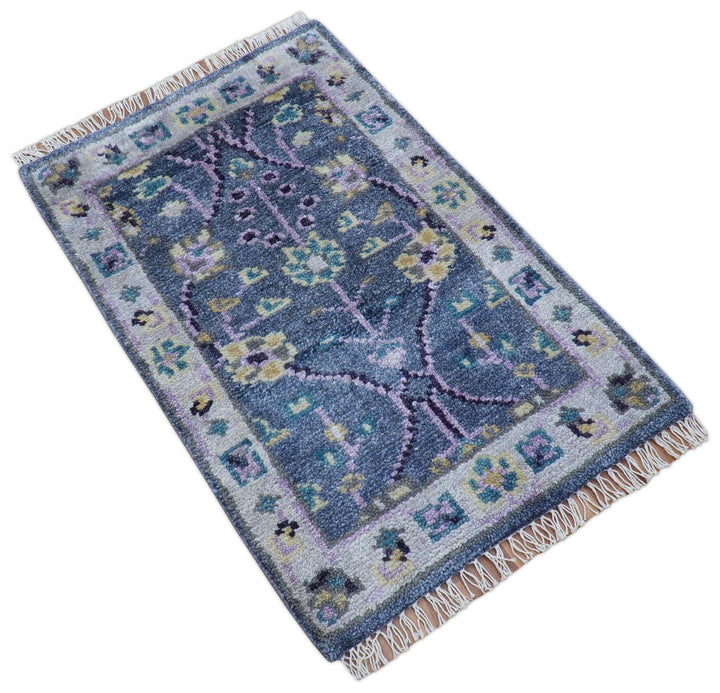 Hand Knotted Traditional Design Blue And Ivory 2x3 Wool Area Rug - The Rug Decor