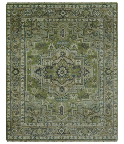 Hand Knotted Traditional Green, Silver and Charcoal 8x10 wool area rug - The Rug Decor