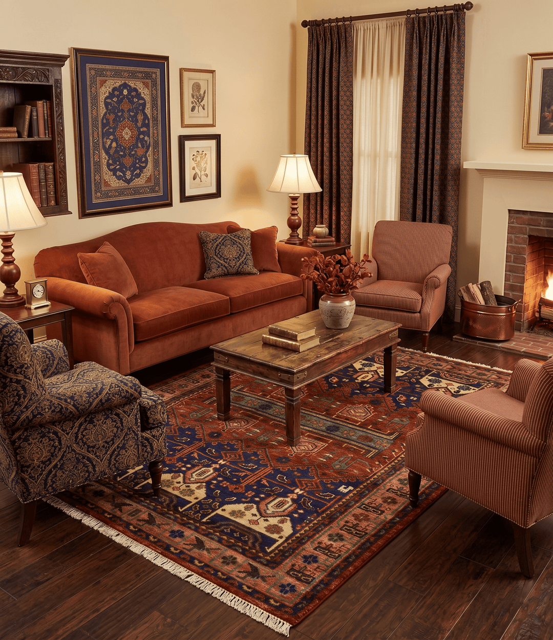 Hand knotted Traditional Multi Sizes Antique Style Vintage Finish Rust and Blue Area Rug - The Rug Decor